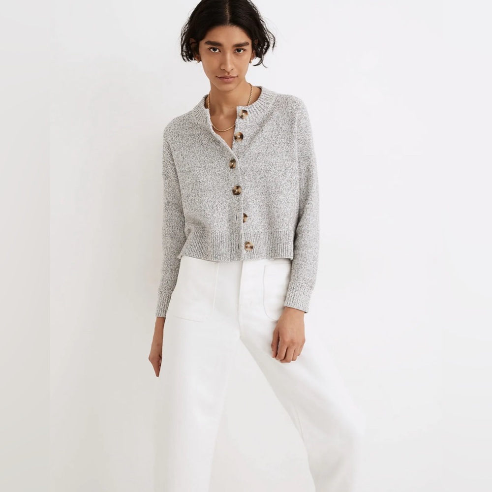 Madewell Grey Button-Front Cropped Cardigan